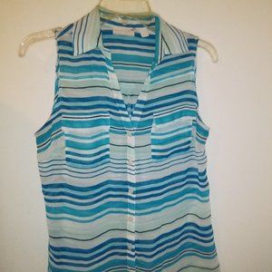 New York & Co womens sleeveless blue striped top SZ S